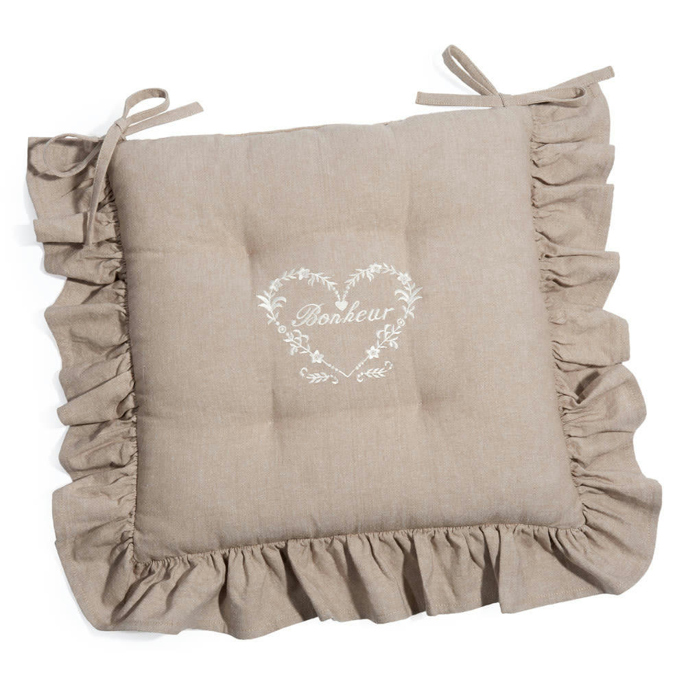 Bonheur - Galette de chaise en coton beige
