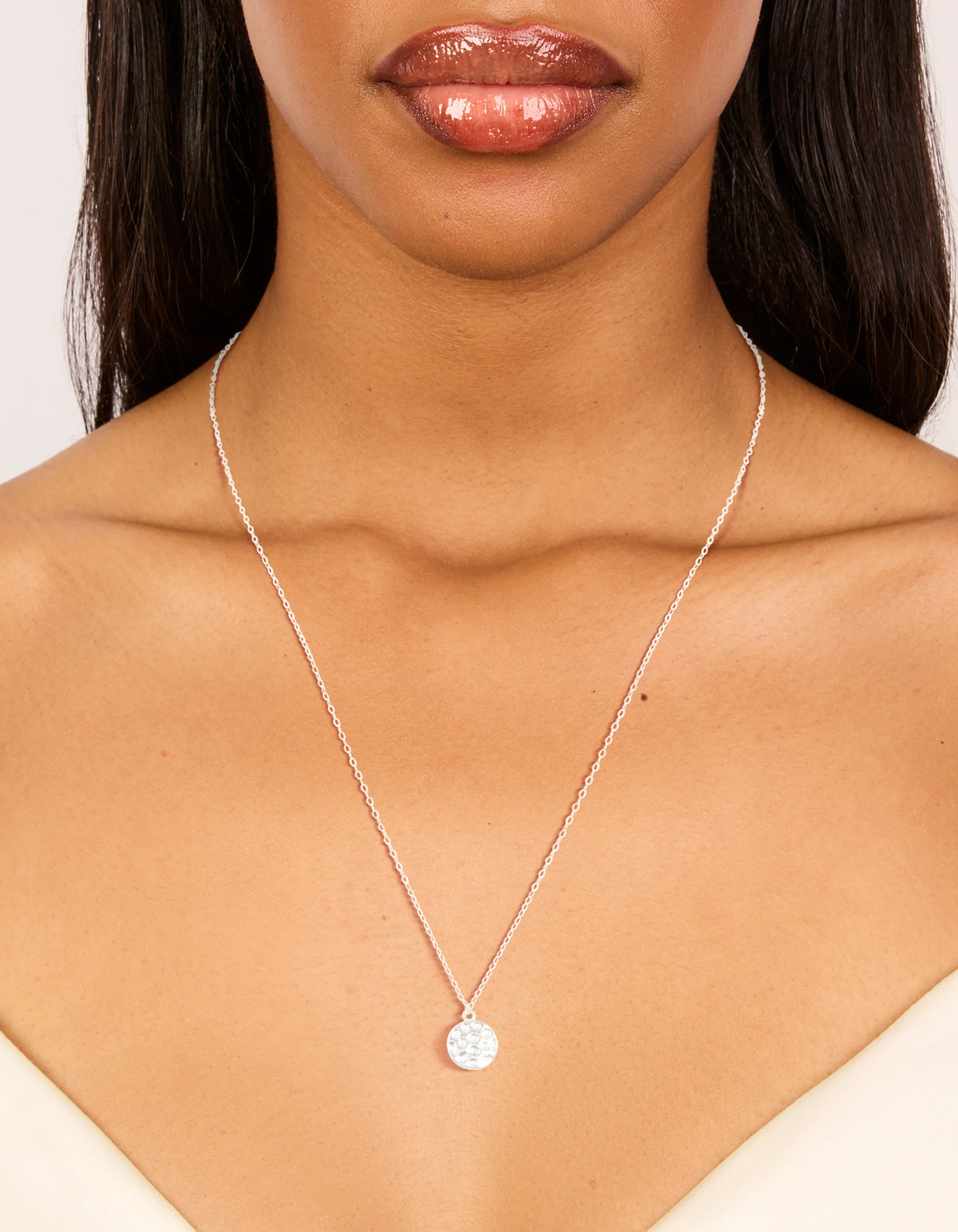 Sterling Silver Molten Round Pendant Necklace