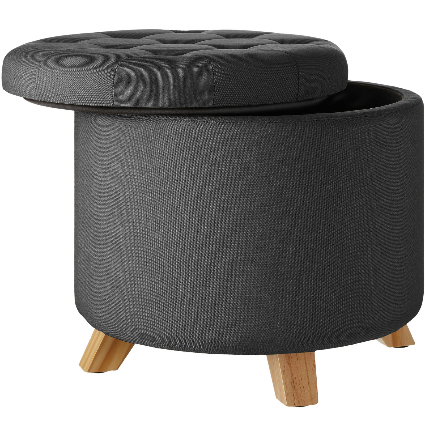 - Banc Tabouret Coffre de rangement Rond gris foncé