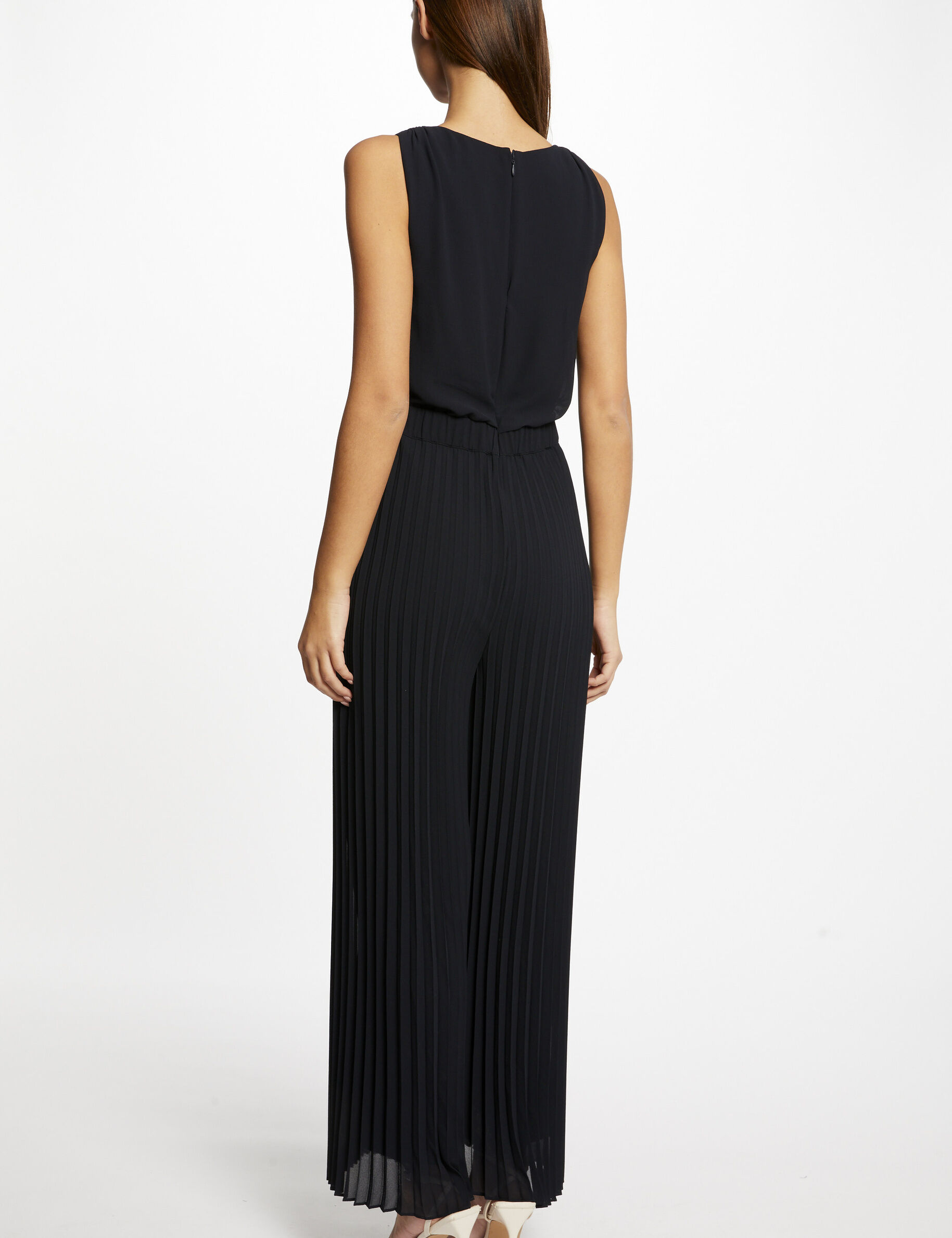 Loose Jumpsuit With Pleated Legs Navy Blue Women