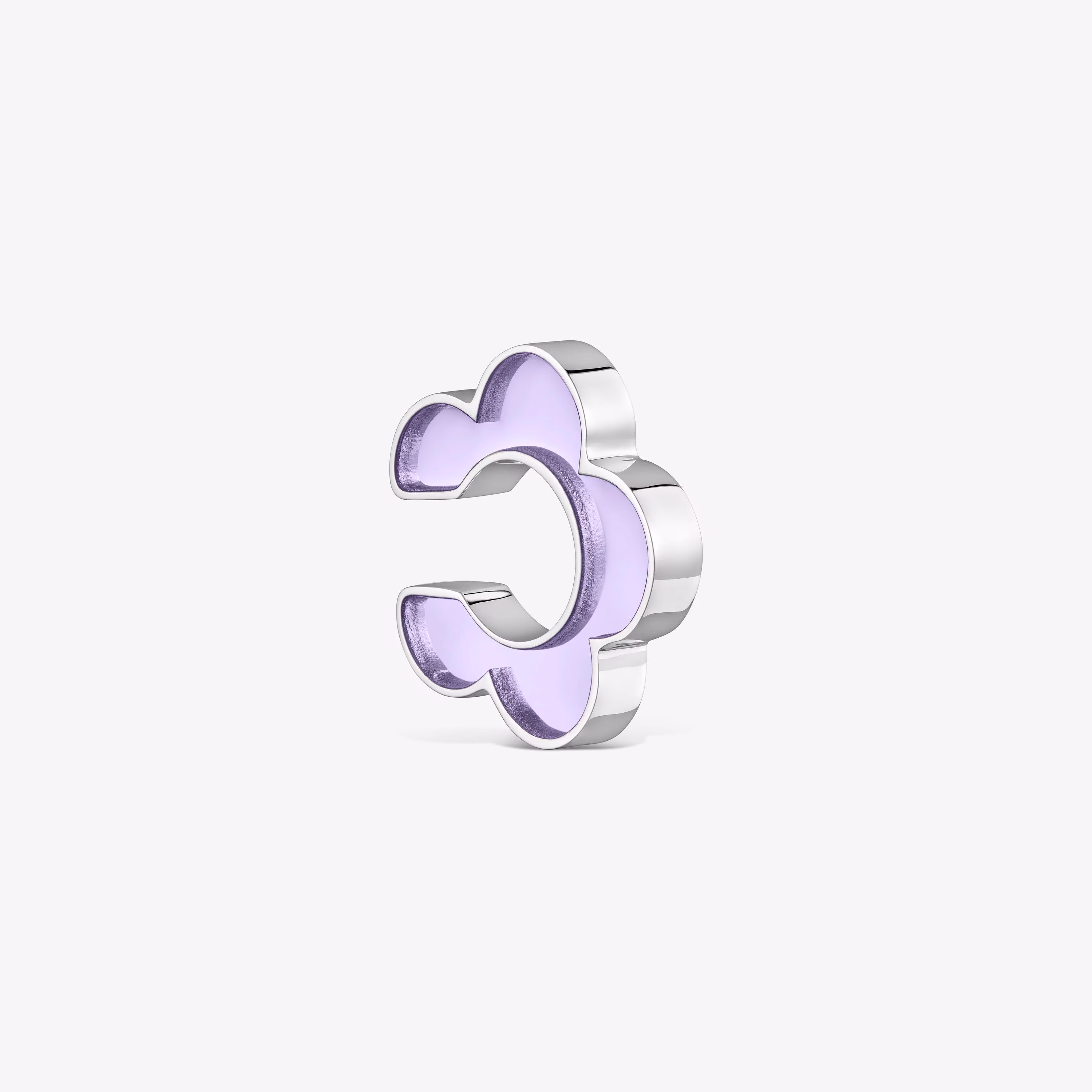 Earcuff flor de acero y resina lila Galaxy