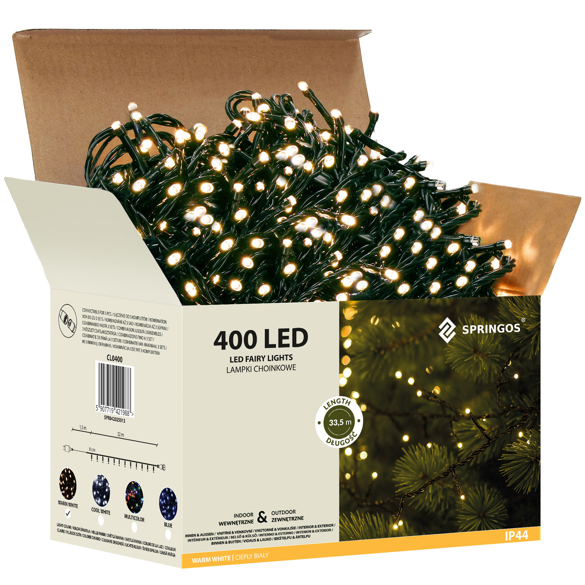 Lampki choinkowe 400 led biały ciepły 33,5 m oświetlenie IP44
