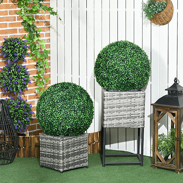 Lot de 2 buis artificiels topiaires artificielles en forme de boule dia. 50 cm PE vert