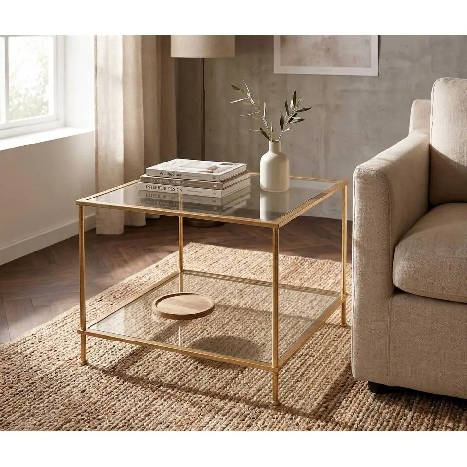 Bijzettafel - 60 x 60 x 45 cm - Goud-design