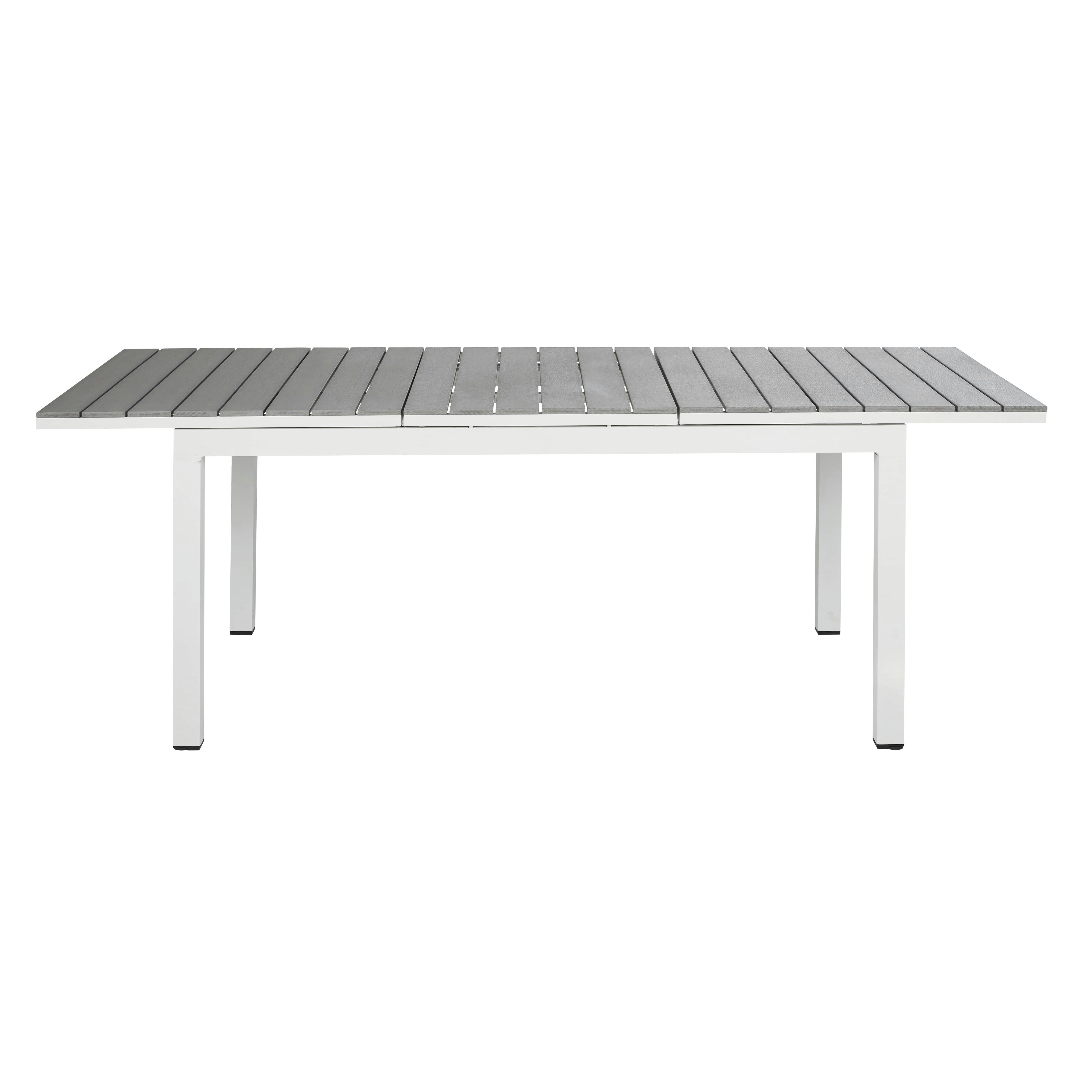 - Table de jardin extensible en aluminium imitation bois gris clair et blanc 6/8 personnes