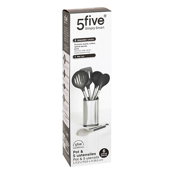 5 ustensiles de cuisine avec pot de rangement en inox - Argent- 5five