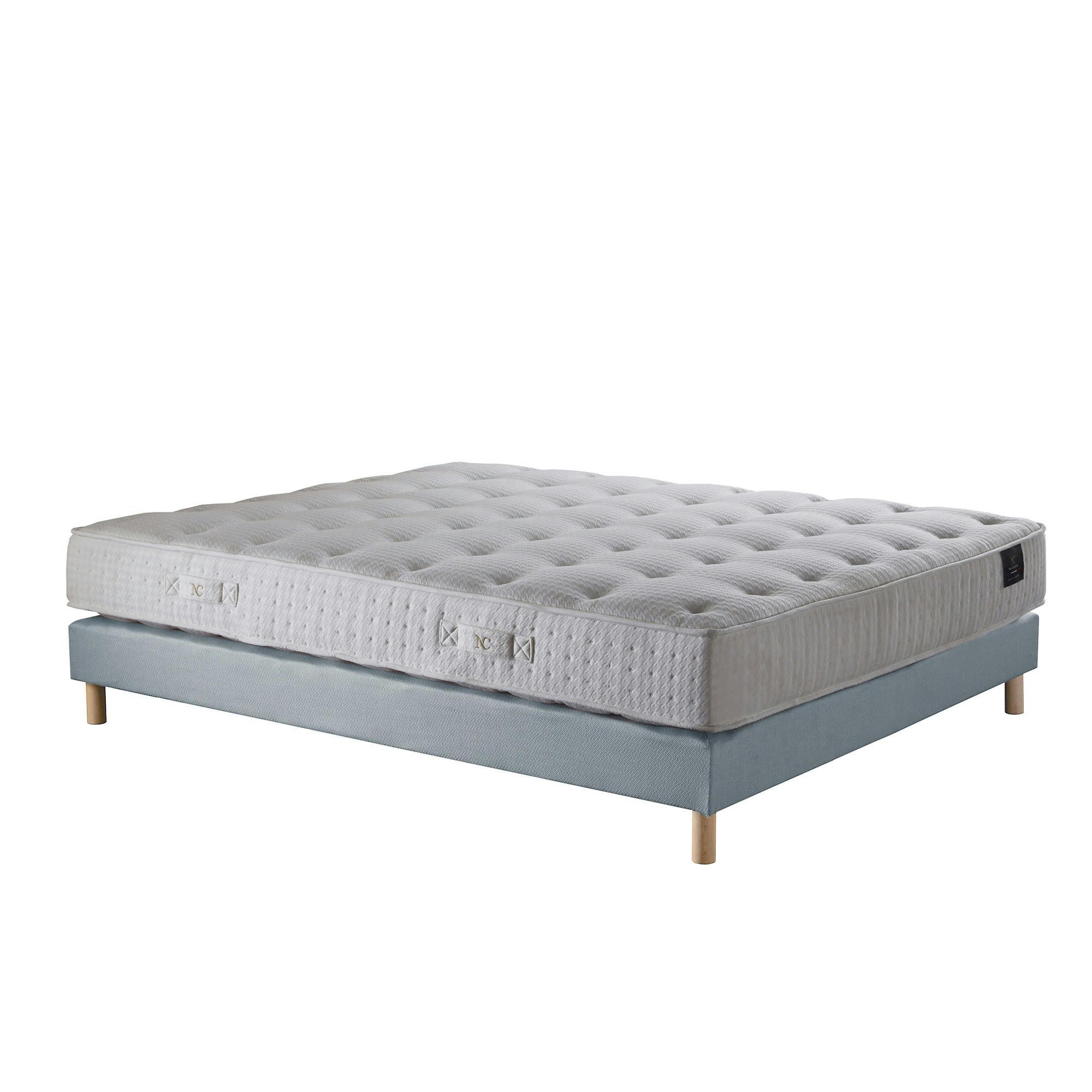 NOVA - Ensemble Matelas ressorts Mémoire de forme sommier Bleu ciel 140x190