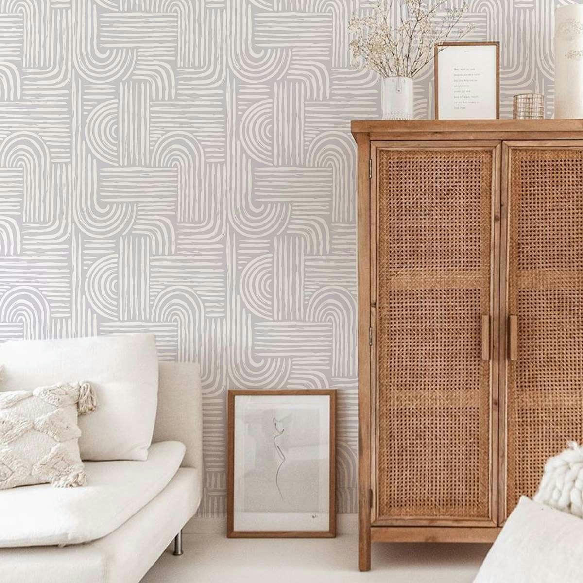 MAZE - Papier peint vinyle adhésif labyrinthe gris cendré 50x300 cm