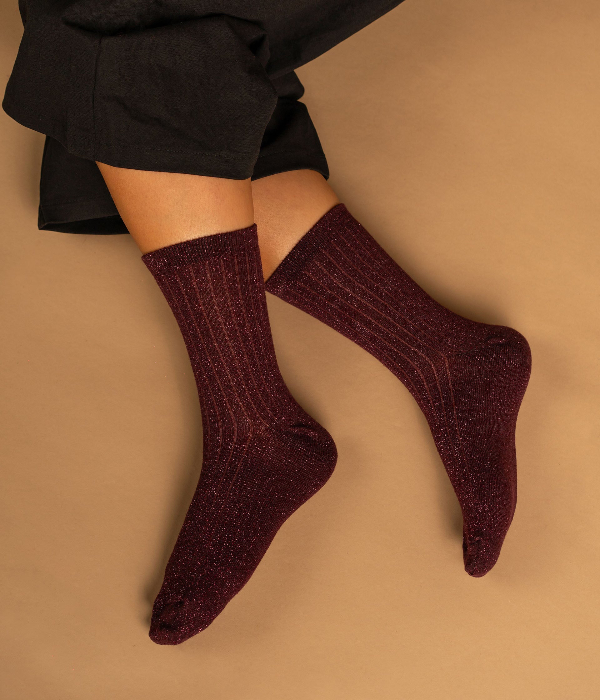 Chaussettes Nellia noir et lie-de-vin