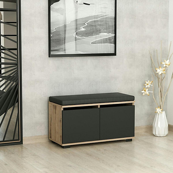 Banc à chaussures 2 portes anthracites et assise MARFA