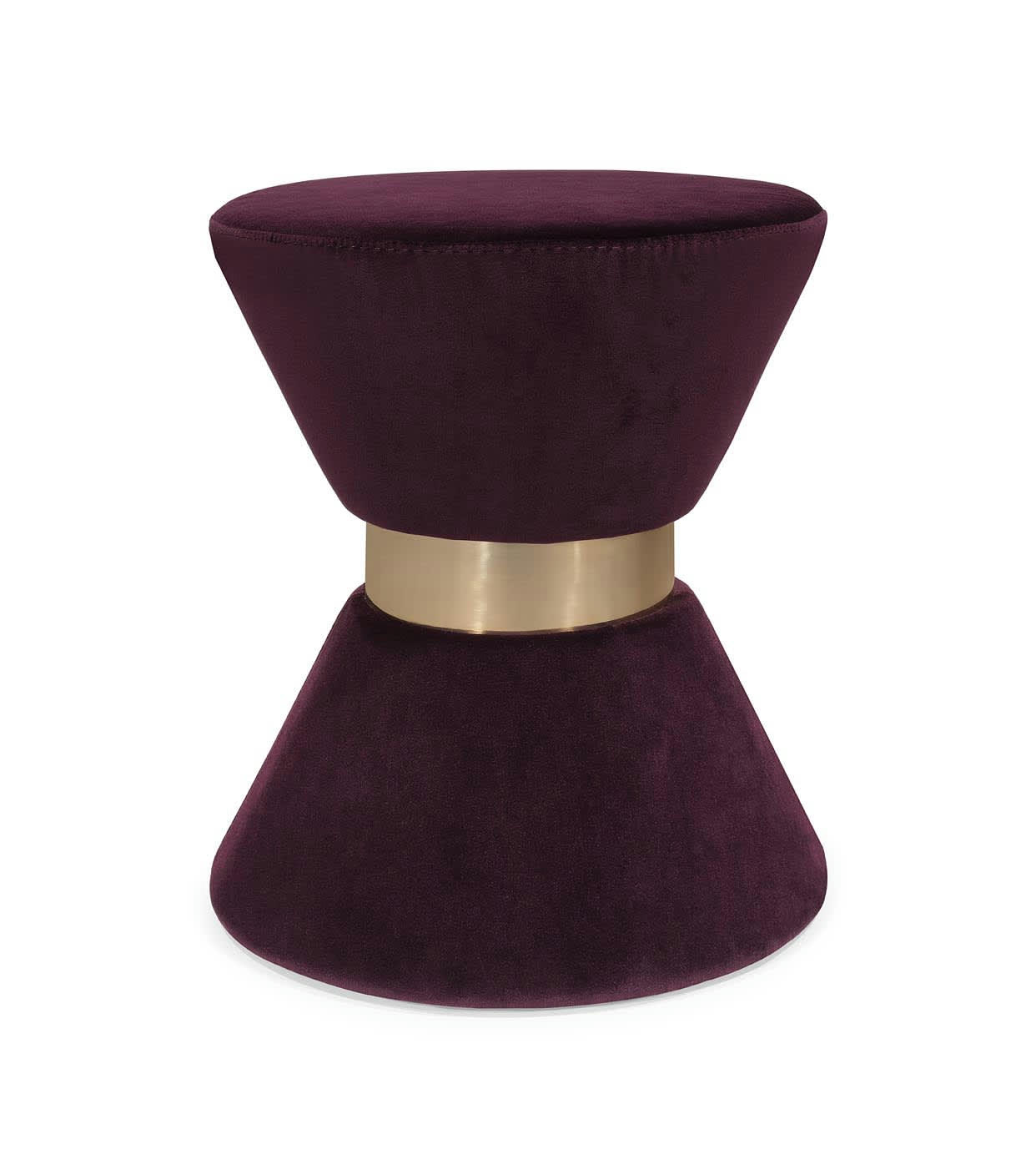 SABLIE - Pouf en velours violet et anneau en acier inoxydable