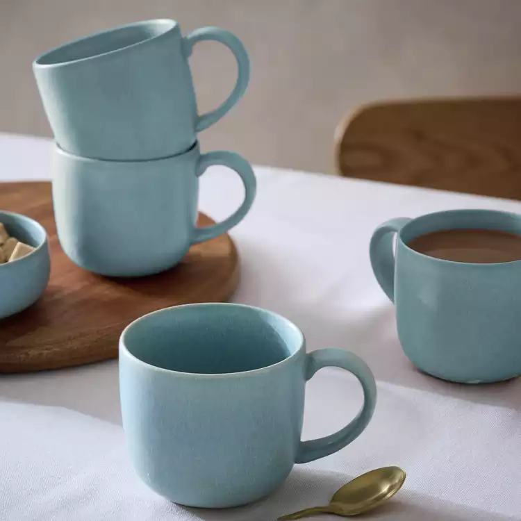 Habitat Set of 4 Reactive Stoneware Mugs - Soft Blue