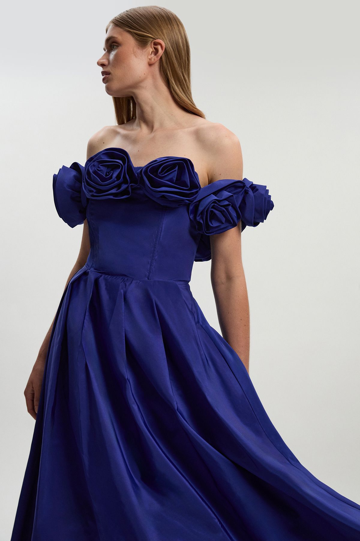 KarenMillen Petite Drama Taffeta Rosette Woven Maxi Prom Dress