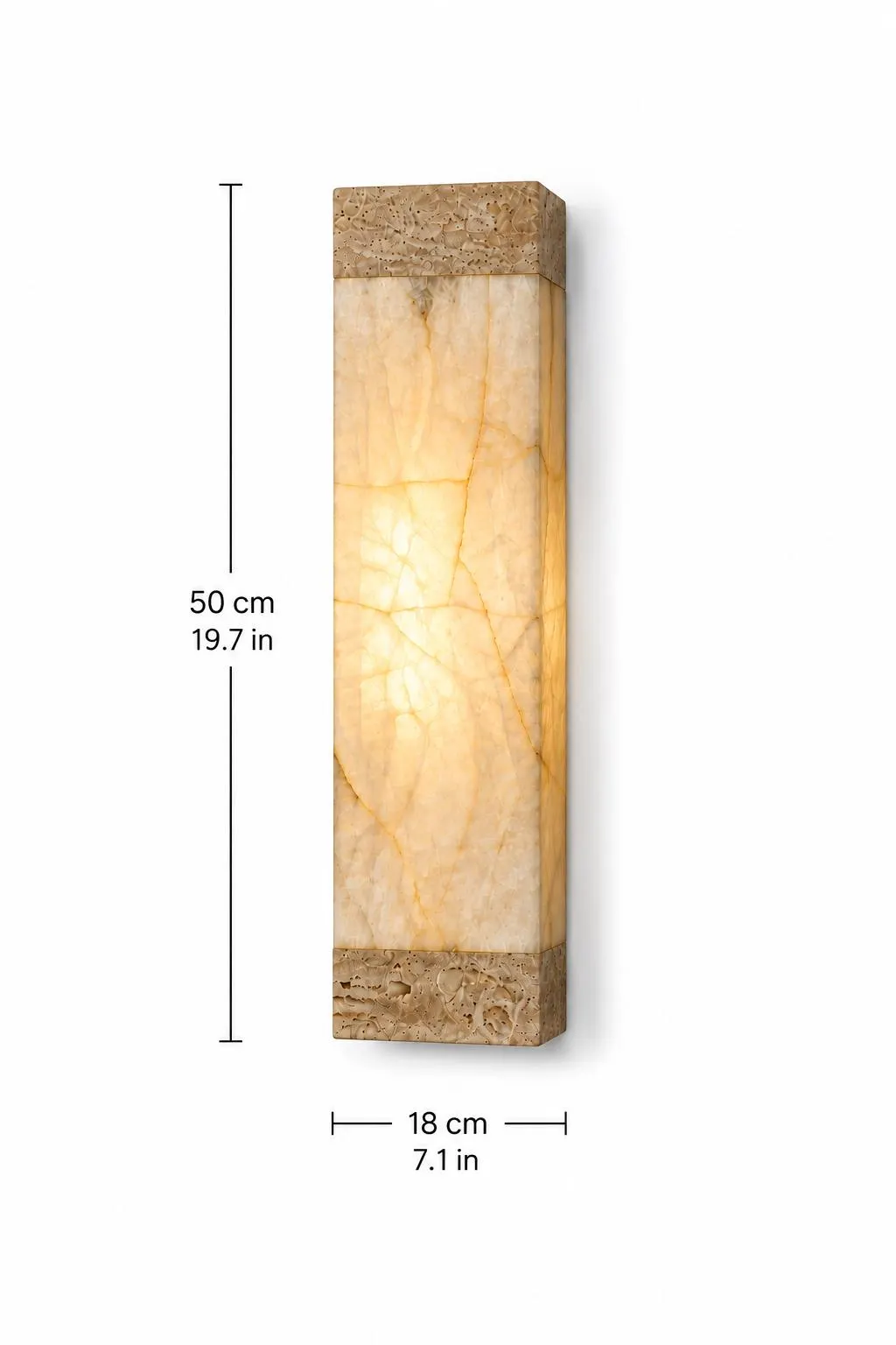 2 Handmade White Onyx Wall Sconce, Large 20” Natural Stone Light, Rectangular Modern Wall Lamp, Luxury Bathroom & Bedroom Lighting