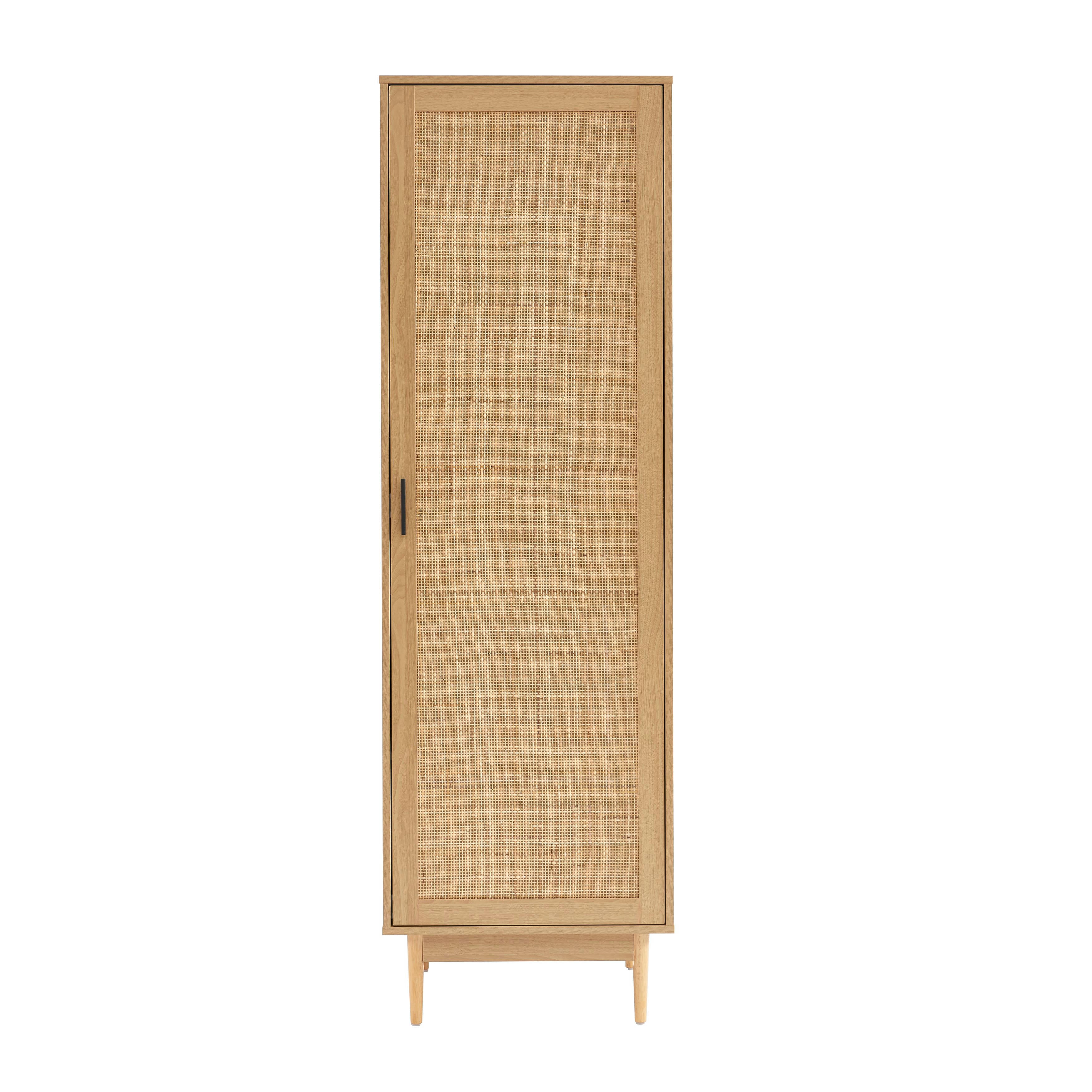 AMANA - Armoire  effet chêne et cannage rotin 1 porte h180cm