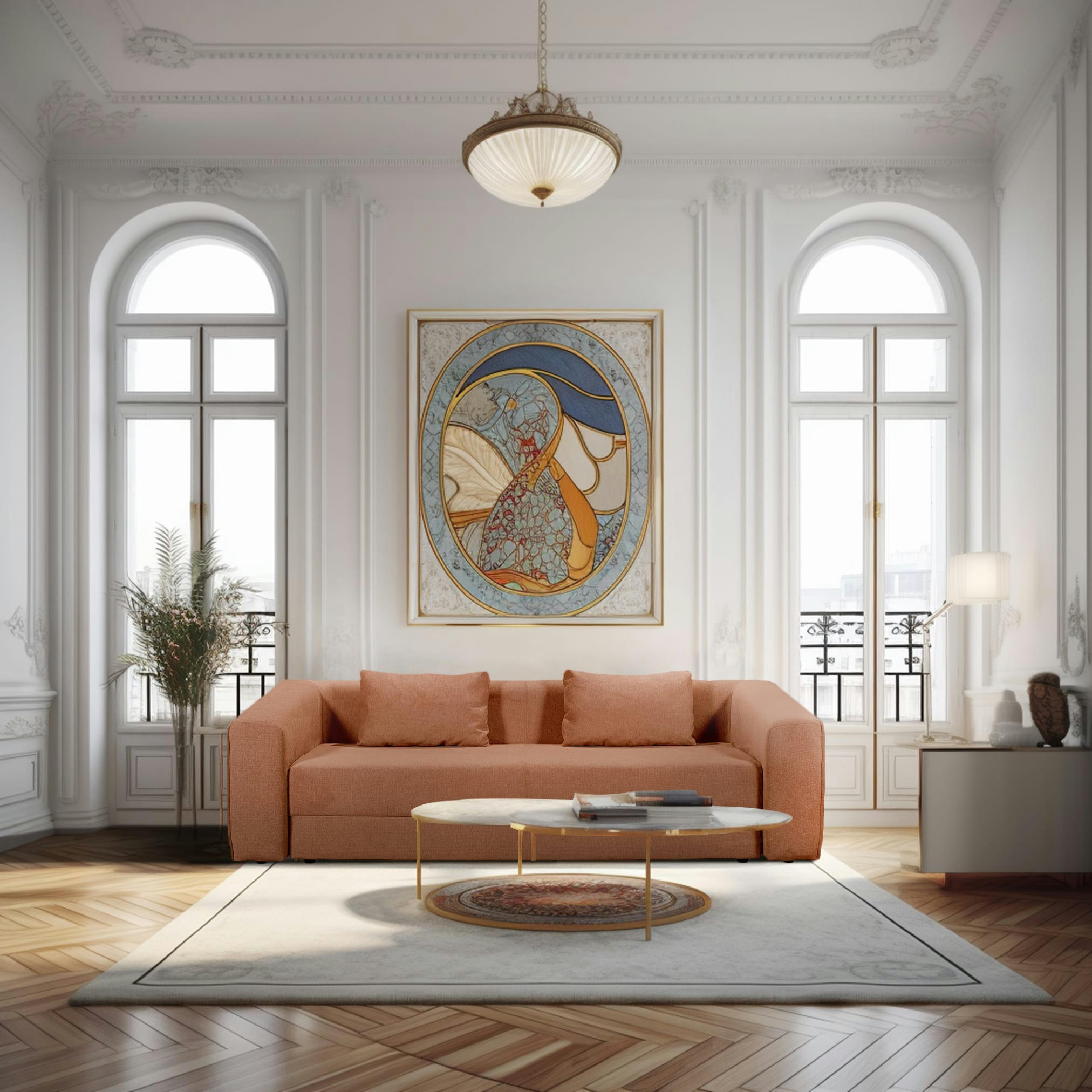 MUSCAT - Canapé droit convertible 3 places en tissu terracotta