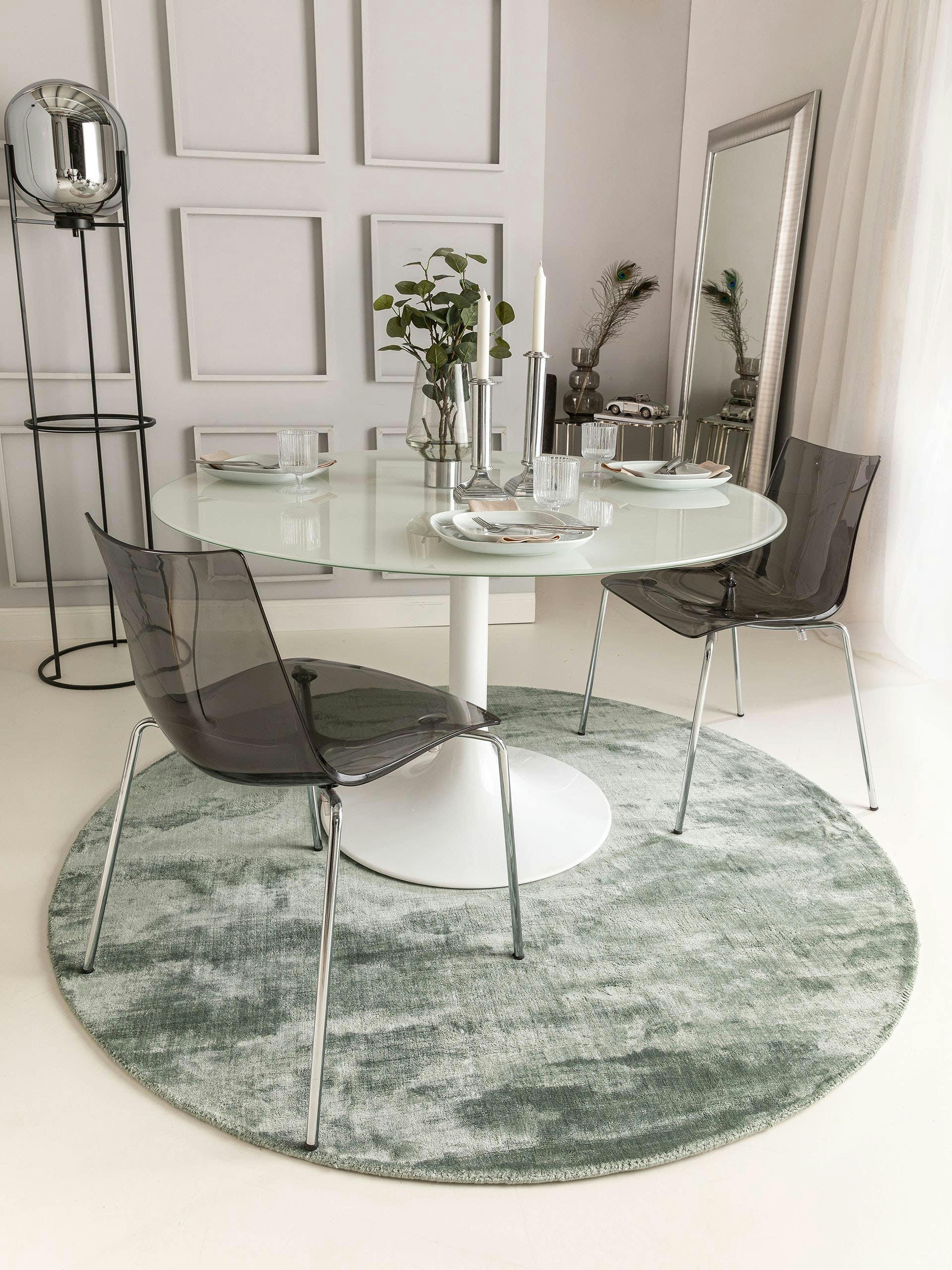 NELA - Tapis en viscose rond vert clair D 160