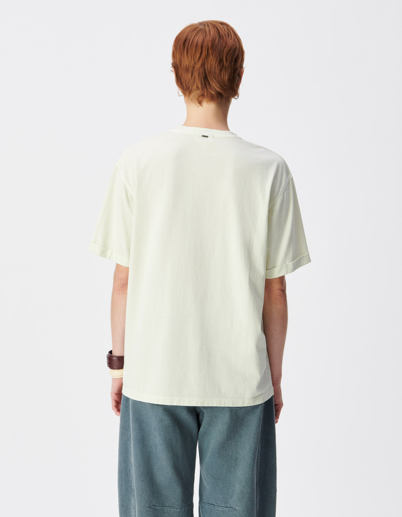 Tee-shirt vert coton bio visuel affiche fleurs Femme