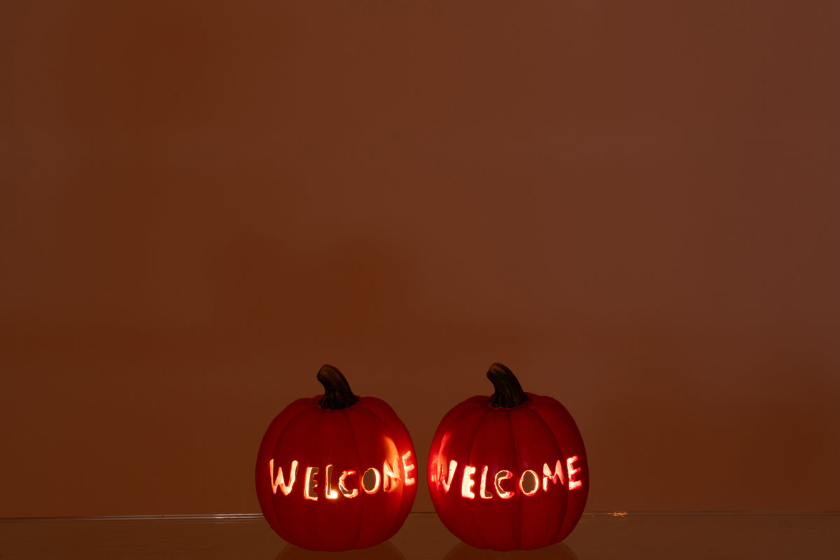 J-Line decoratie Pompoen - keramiek - oranje - small - 2 stuks