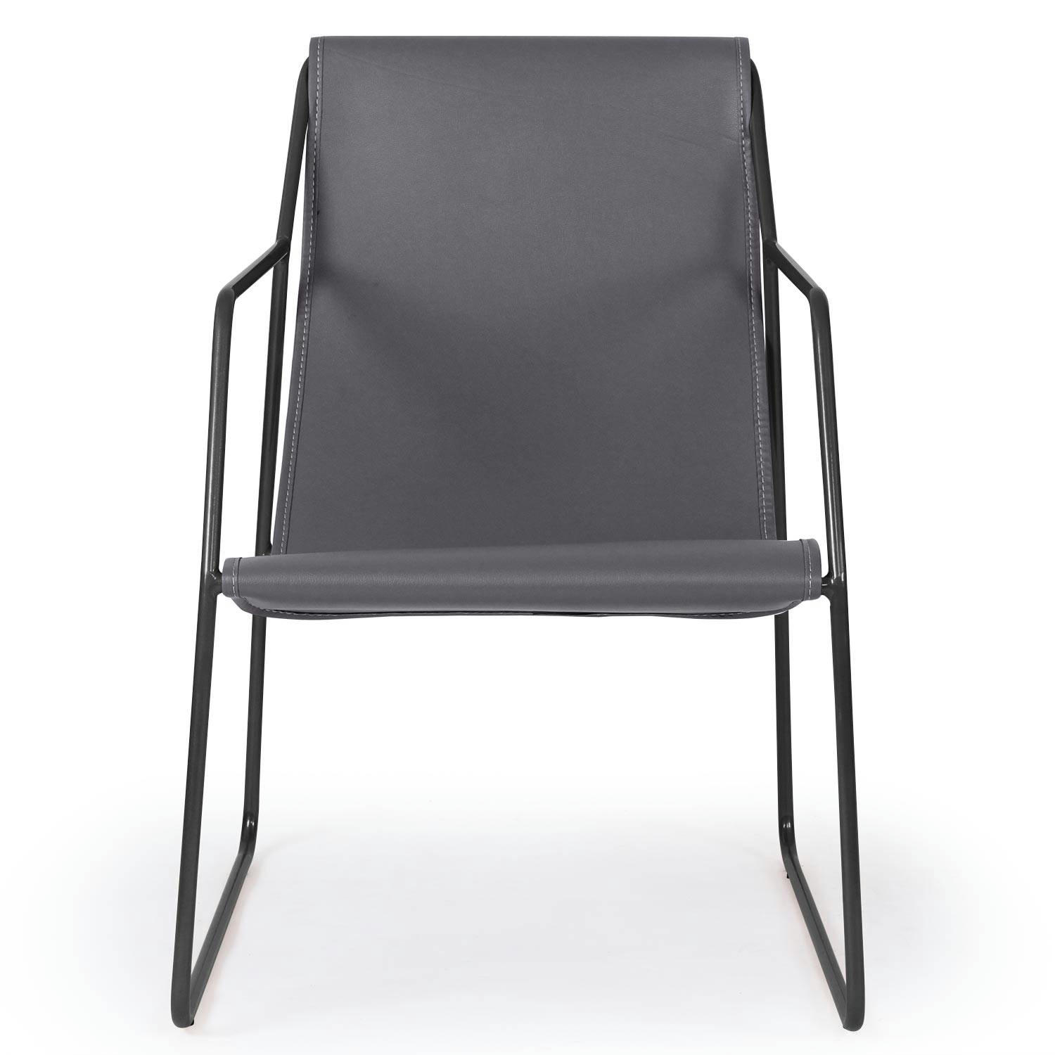 ULYSSE - Fauteuil métal noir et simili gris