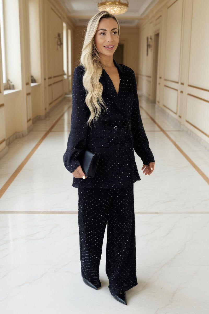AX Paris Black Diamante Wide Leg Trousers