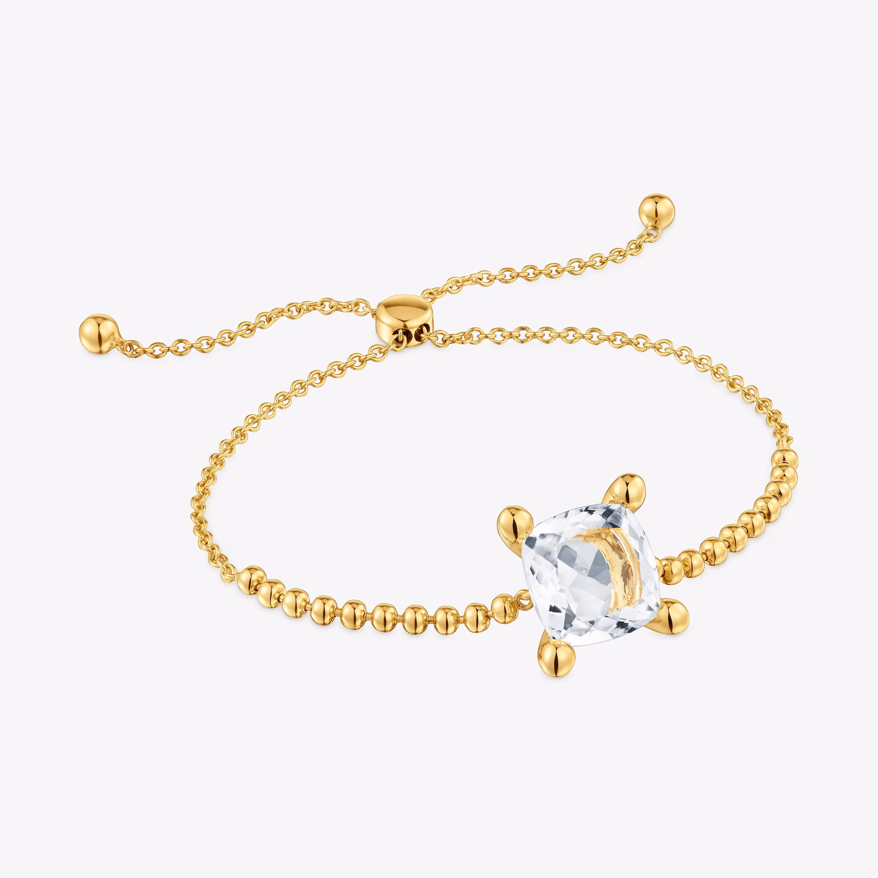 Pulsera cadena con detalles en baño de oro 18 kt sobre plata y cuarzo cristal de roca Color White