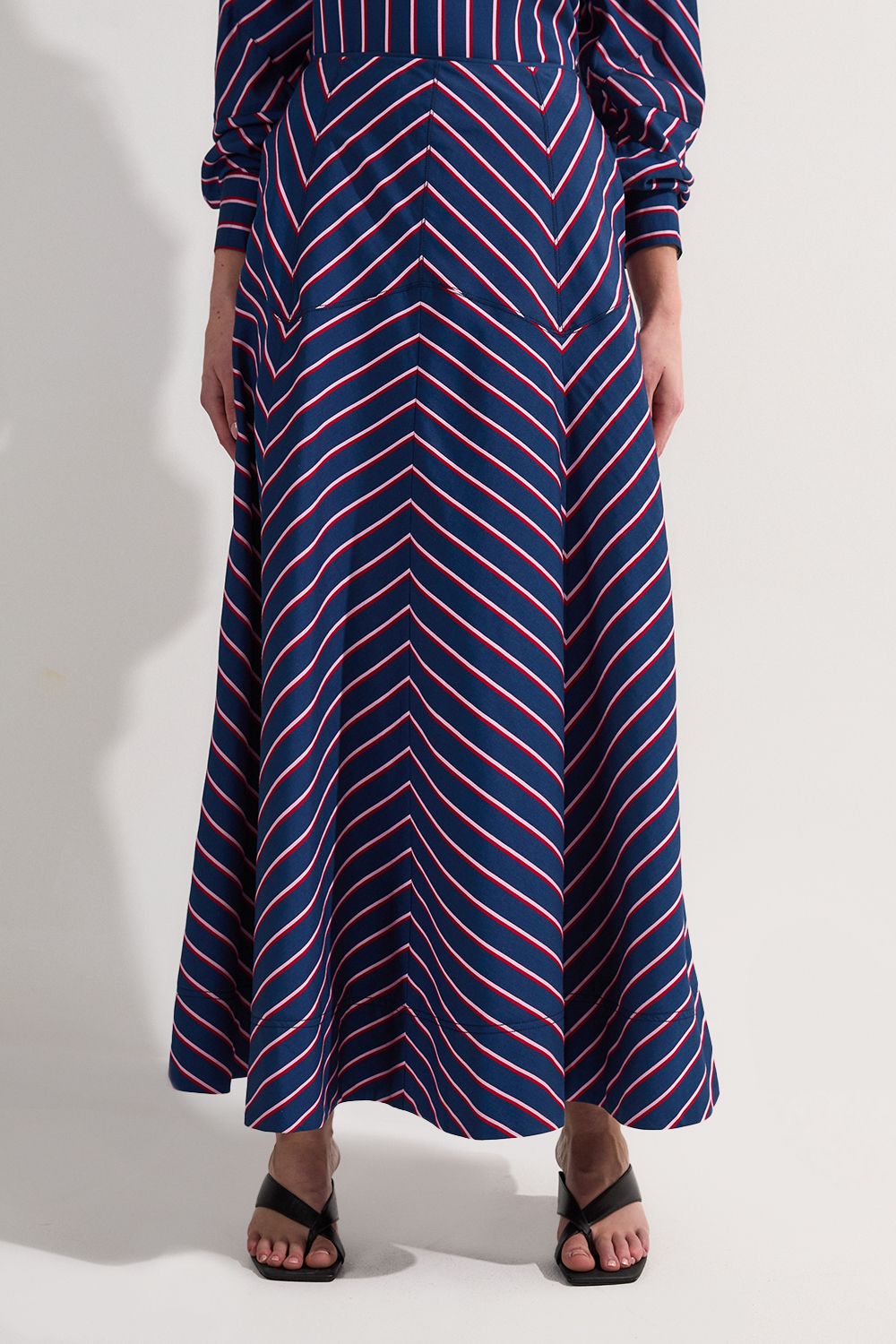 KarenMillen Cotton Stripe Full Midi Skirt