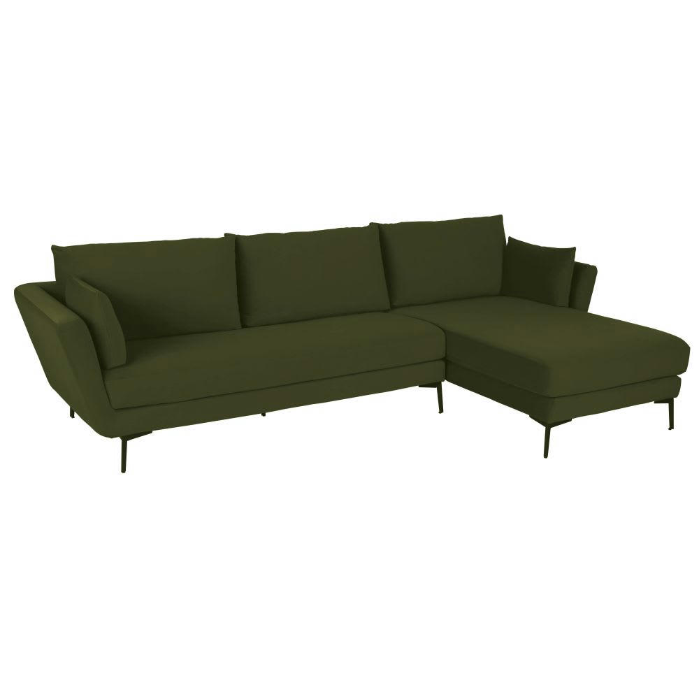 Prague - Canapé d'angle droit 4/5 places en velours vert