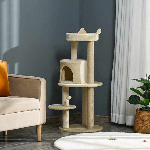 Arbre à chat multi équipement griffoirs grattoirs plateformes niche jeu boule suspendue dia. 48 x 104H cm beige