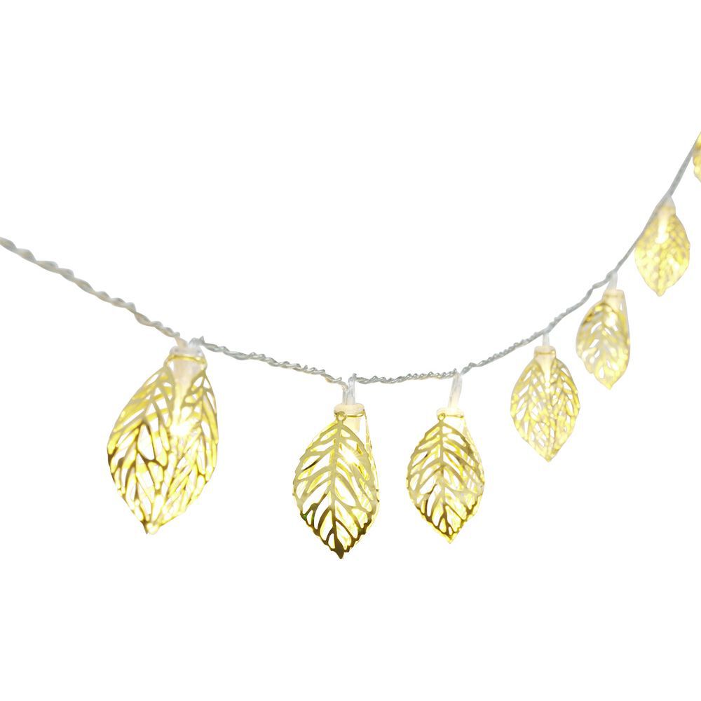 Guirlande lumineuse feuille dorée 10LED blanc chaud 1,8m