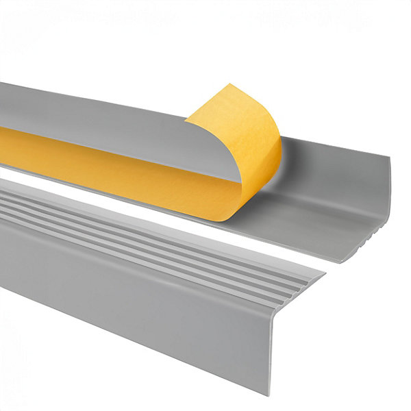 Nez de marche PVC 50x42mm, QUEST, profilé d'escalier RGP, auto-adhésif, antidérapant, d'escalier-protection, gris, 1m