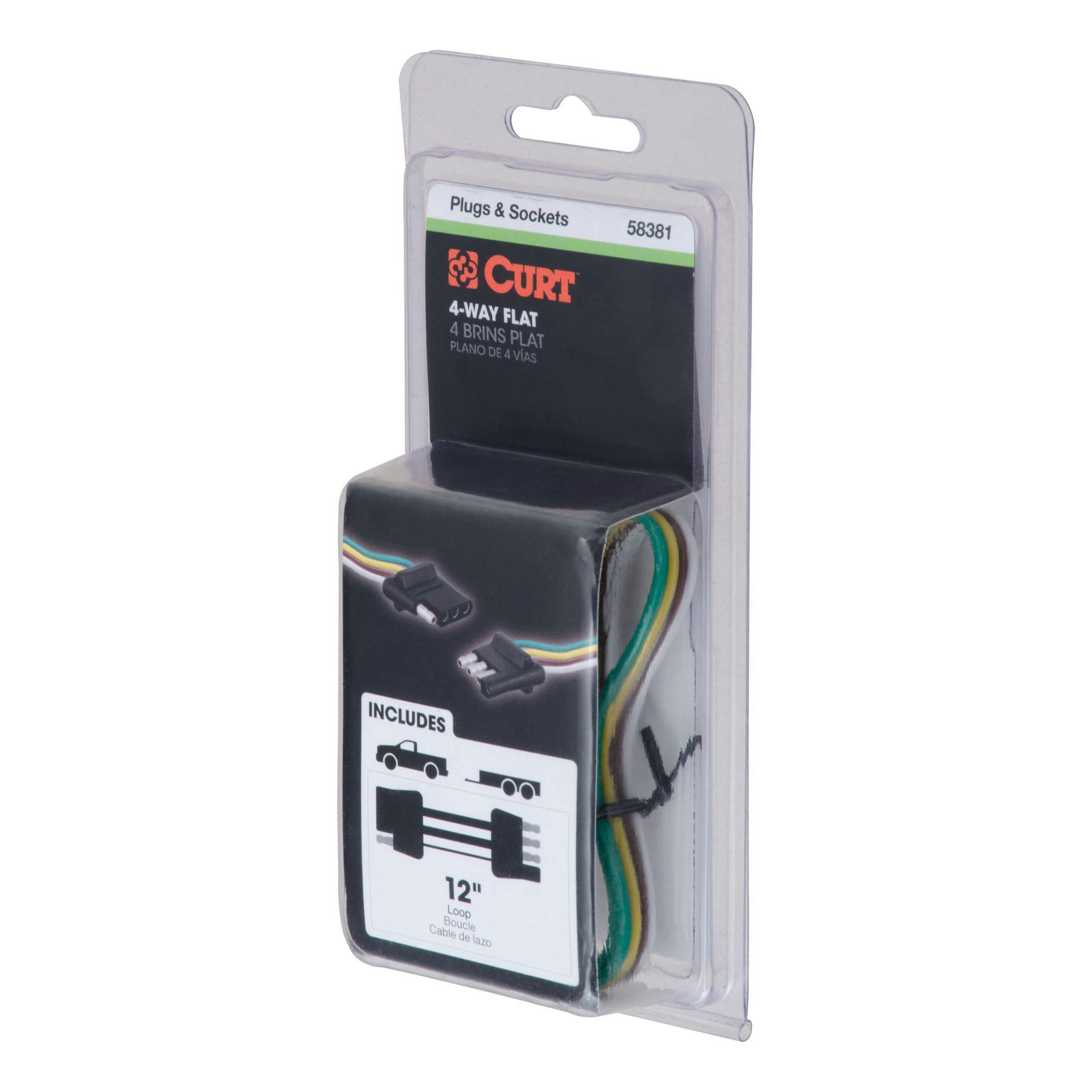 CURT 58381 4-Way Flat Connector Plug & Socket with 12-in Wires, Packaged