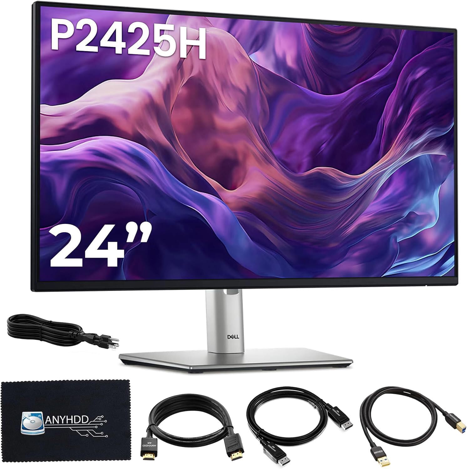 Dell P2425H Computer Monitor Screen 24 16:9 IPS Display with Stand - 1 Year Warranty  100Hz Full HD  1920 x 1080 with Power Cable  Anyhdd DisplayPort  HDMI  USB 3.0 Upstream Cable & Cloth - New