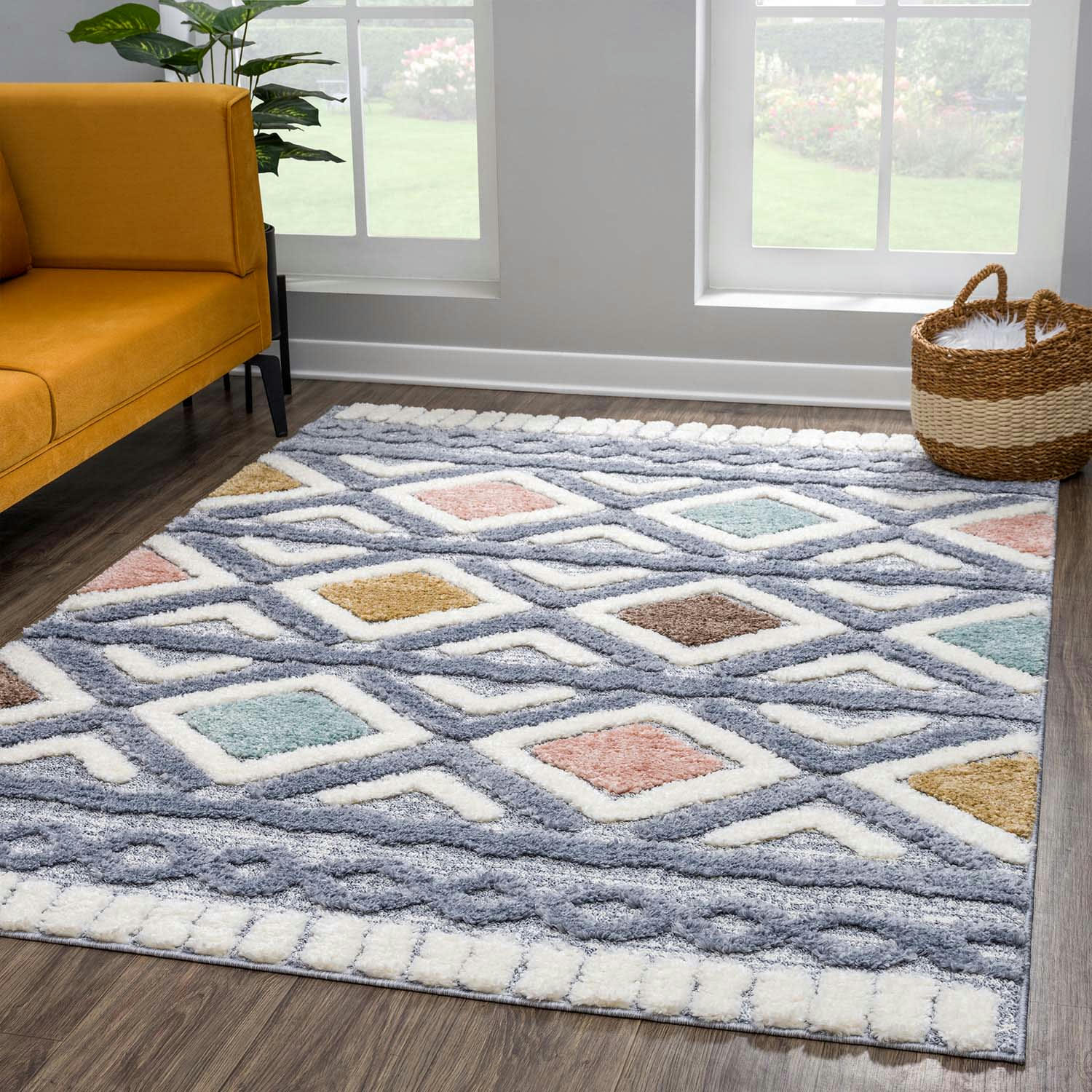 BÖHMEN - Tapis à poils longs et relief multicolore 160x230cm