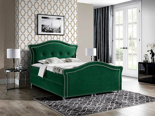 Lit continental Baltimore 136, Double, Vert, Tissu, Disponible