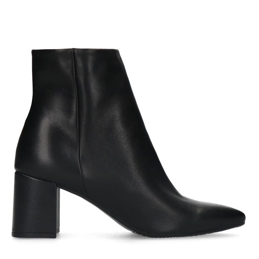 Manfield Zwarte leren enkellaarsjes met hak