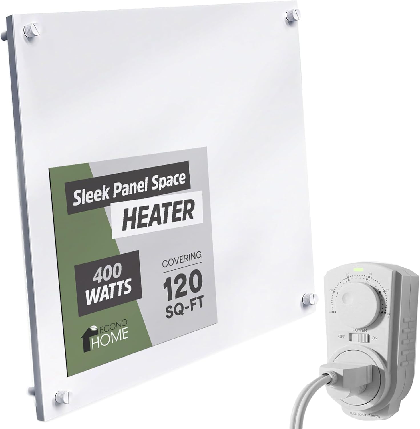 EconoHome Convection Wall Heater with Thermostat - 400W Electric Wall Mounted Space Heater Panel - Updated Model, 120V - Heats Rooms up to 120 Sq Ft