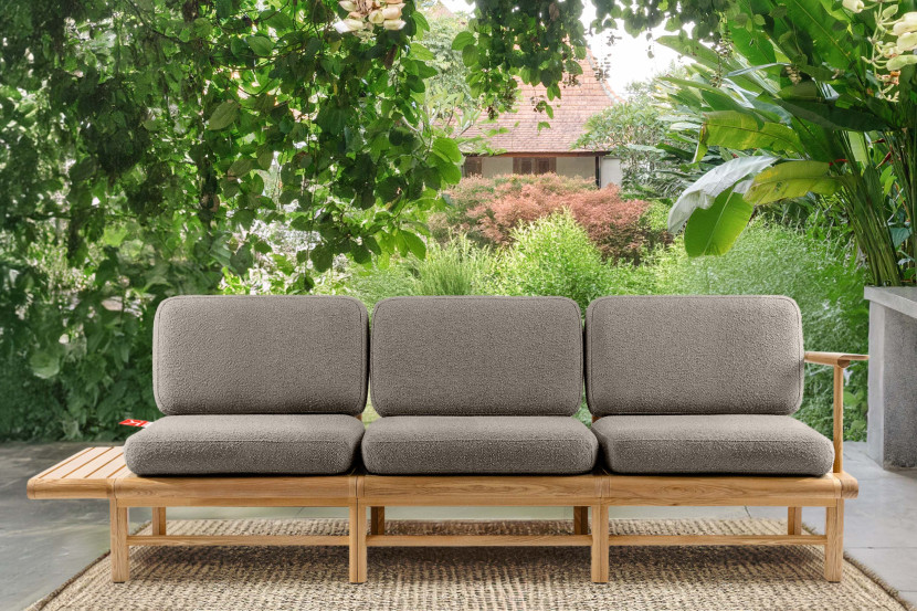 KONSIMO ATREDA Sofa do ogrodu/na taras z półką, szara, boho szer.245 cm