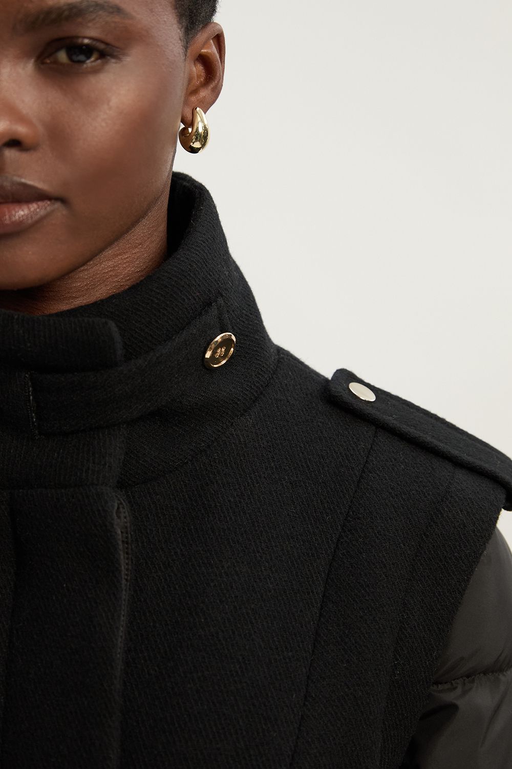 KarenMillen Wool Hybrid Puffer High Neck Belted Midi Coat
