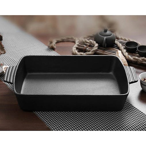 SOGA 38cm Cast Iron Rectangle Bread Cake Baking Dish Lasagna Roasting Pan