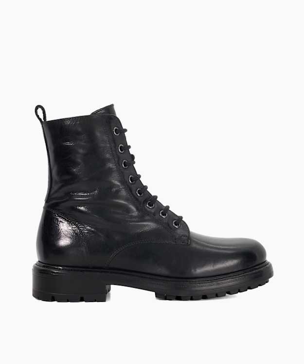 Patley Black - Leather Chunky Lace Up Boots