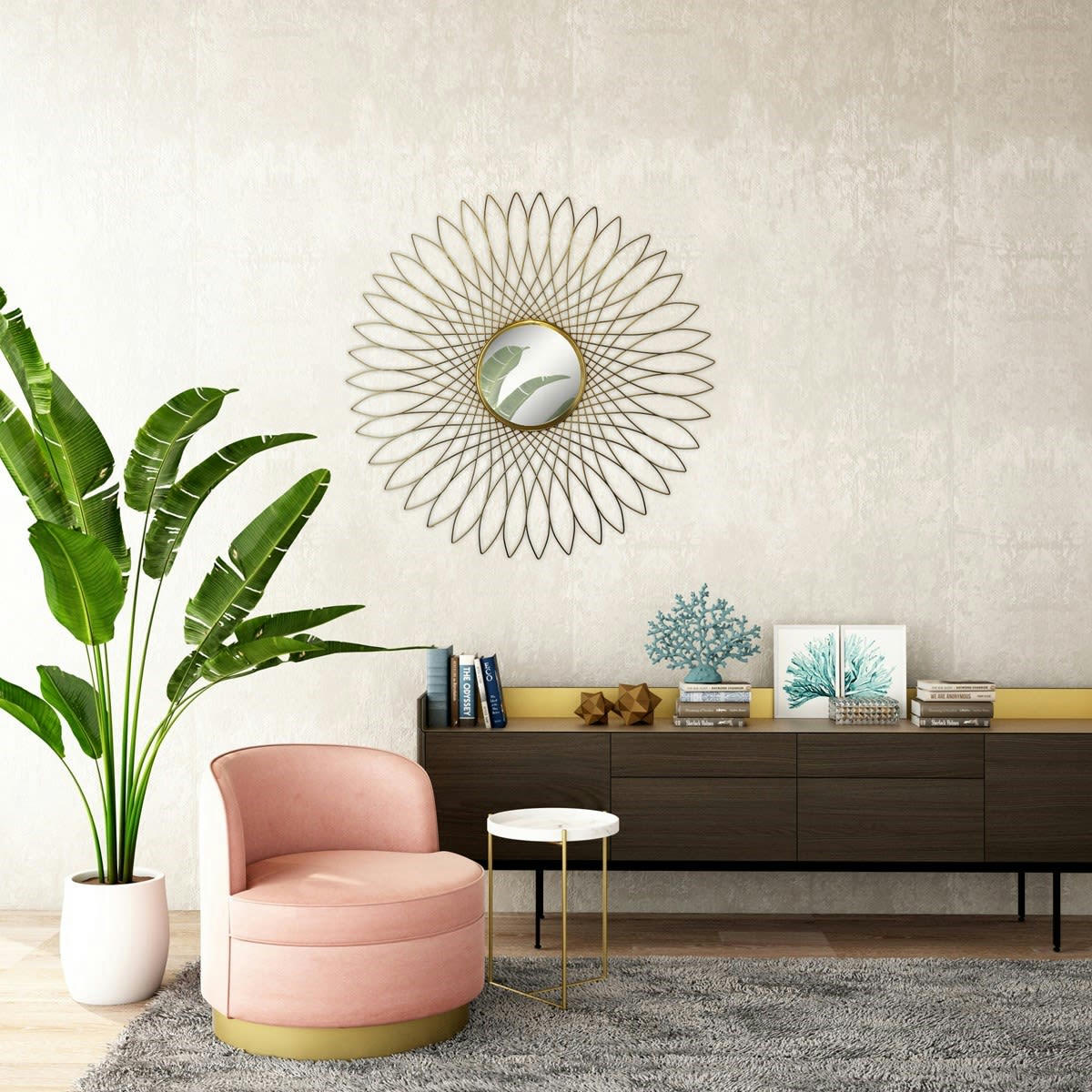 - Miroir soleil fleur métal doré 80x80cm