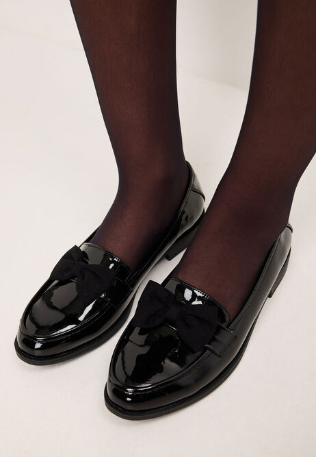 Womens Black Bow Detail Patent Loafers