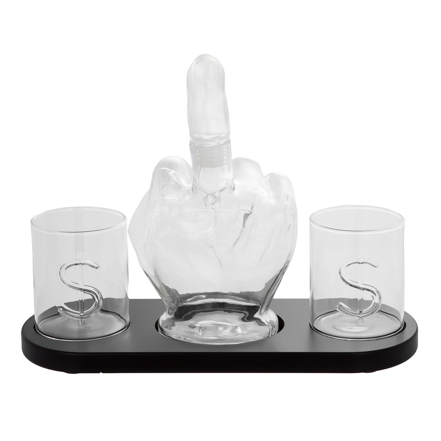 Set liquore bottiglia mano con 2 bicchieri