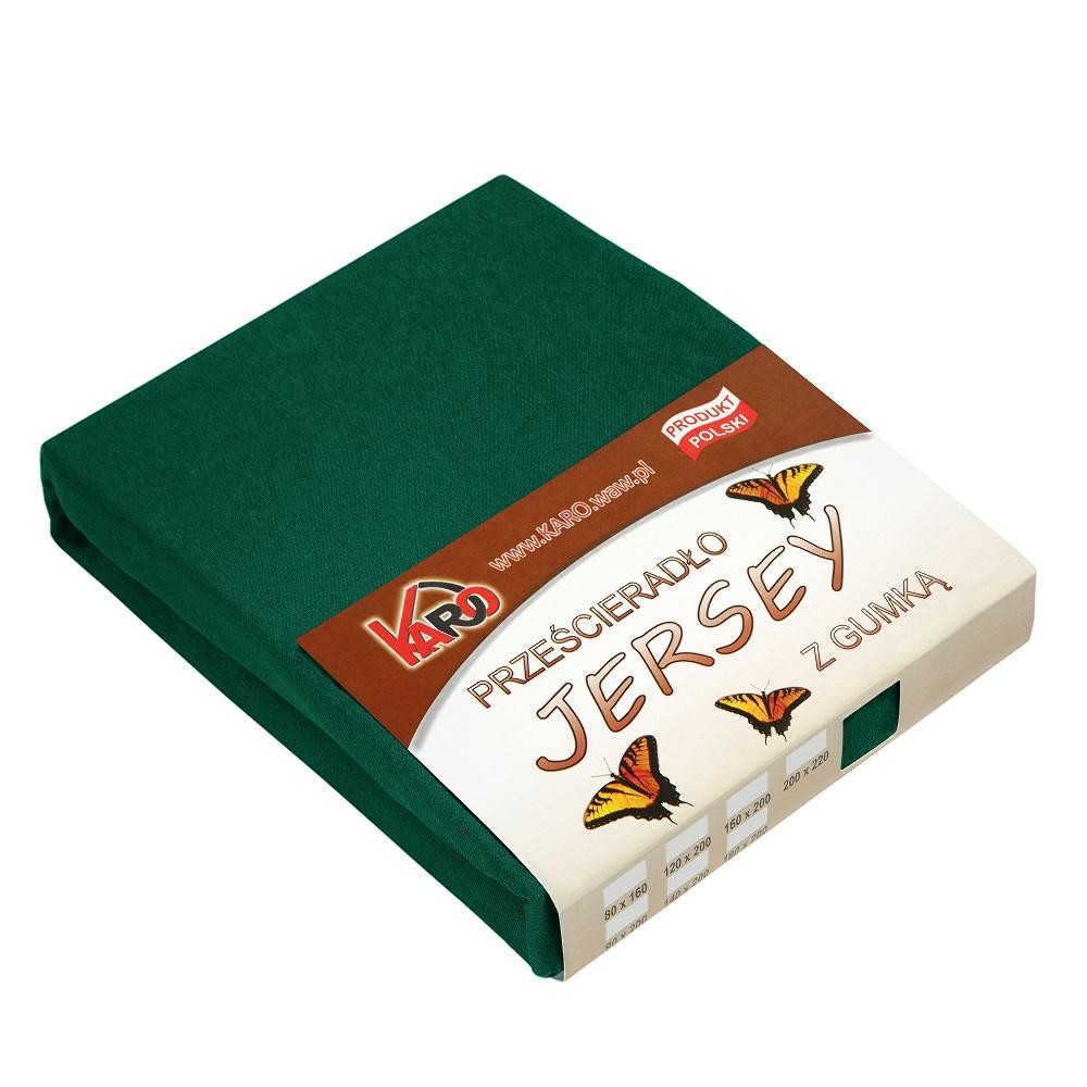 Prześcieradło jersey z gumką 160x220 zielone butelkowe KARO