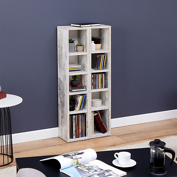 Etagères modulables MUSIQUE pour CD et DVD, en mélaminé décor shabby chic