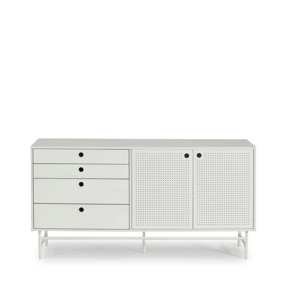 PUNTO - Buffet en bois 2 portes 4 tirroirs L150cm blanc