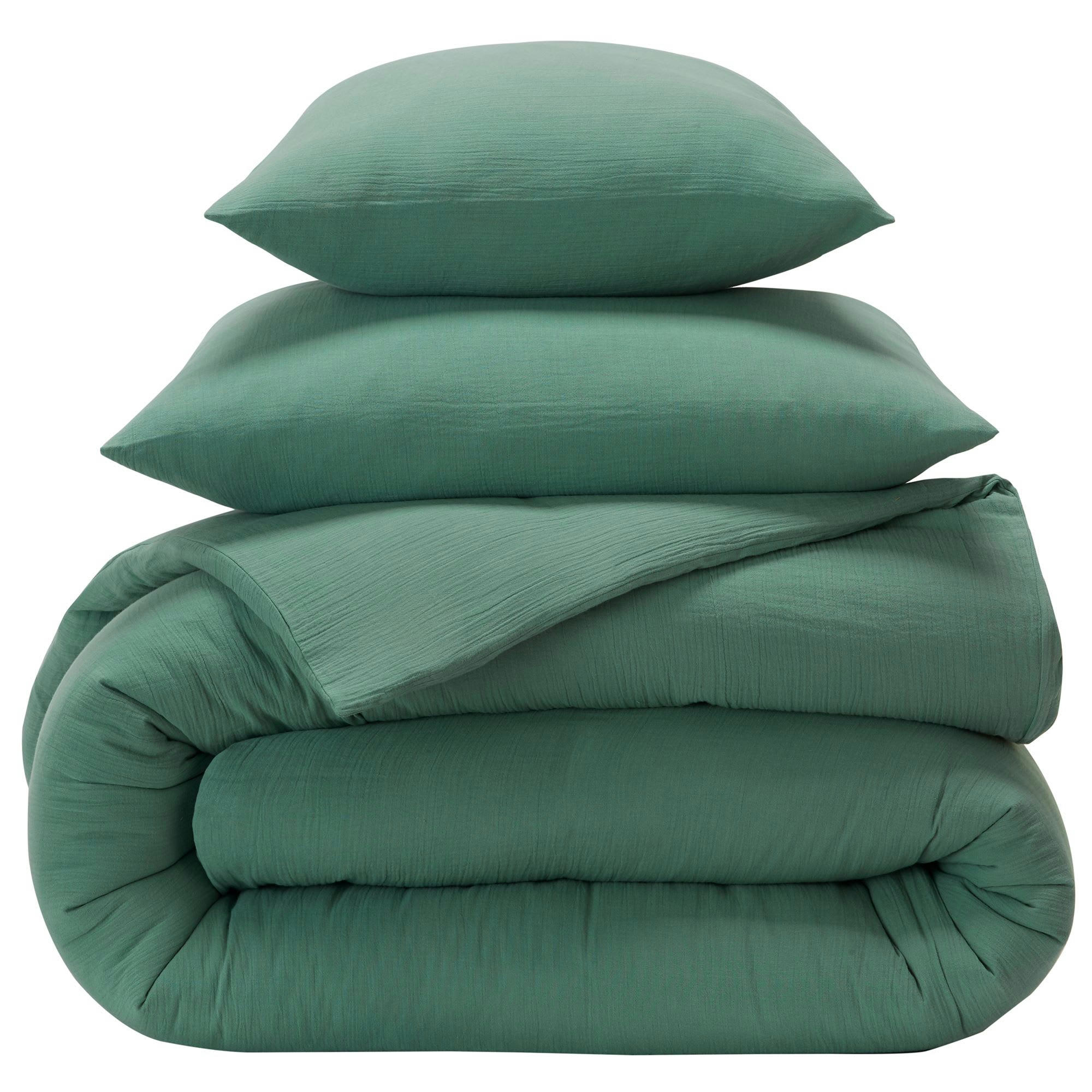 DOUBLE GAZE - Housse de couette 200x200 vert céladon en coton