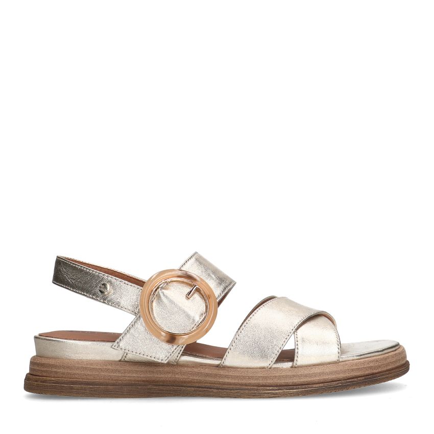 No Stress Gouden leren plateau sandalen met gesp