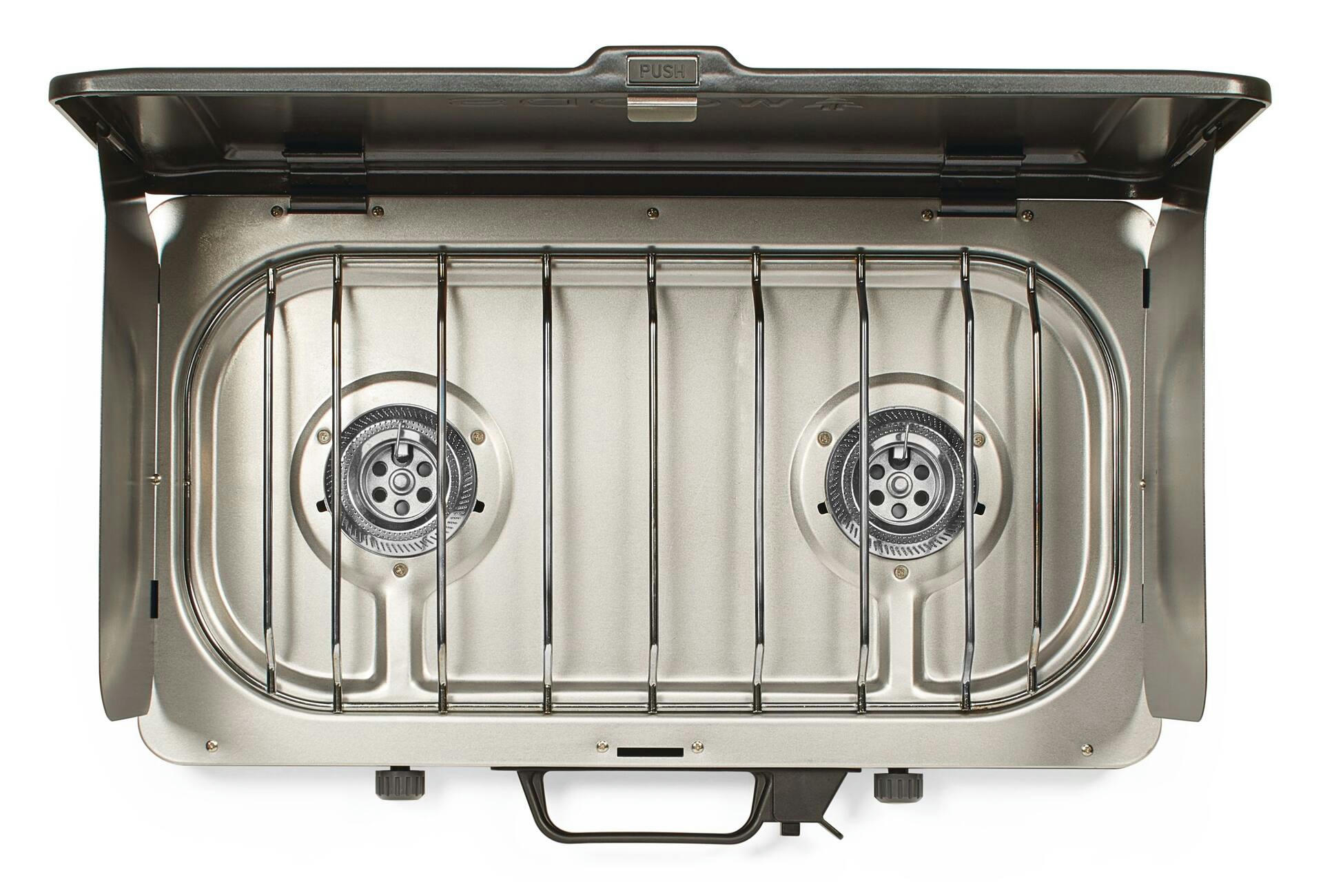 Woods Spark Slim Propane 2-Burner Stove with Hose Regulator